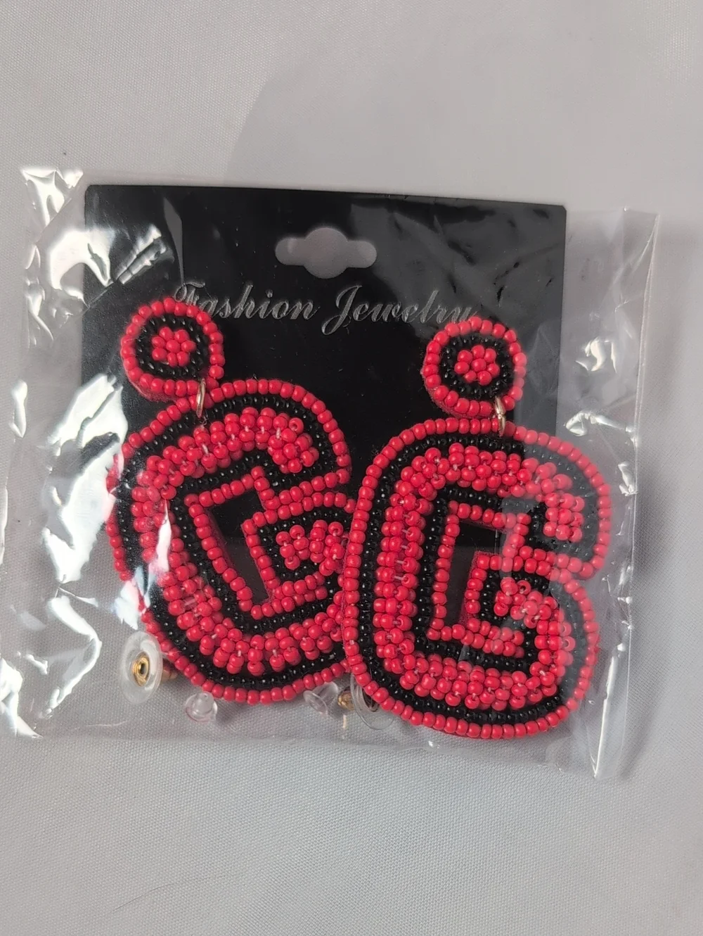 Game Day UGA Georgia Beaded Red/Black G Dangle Earrings
